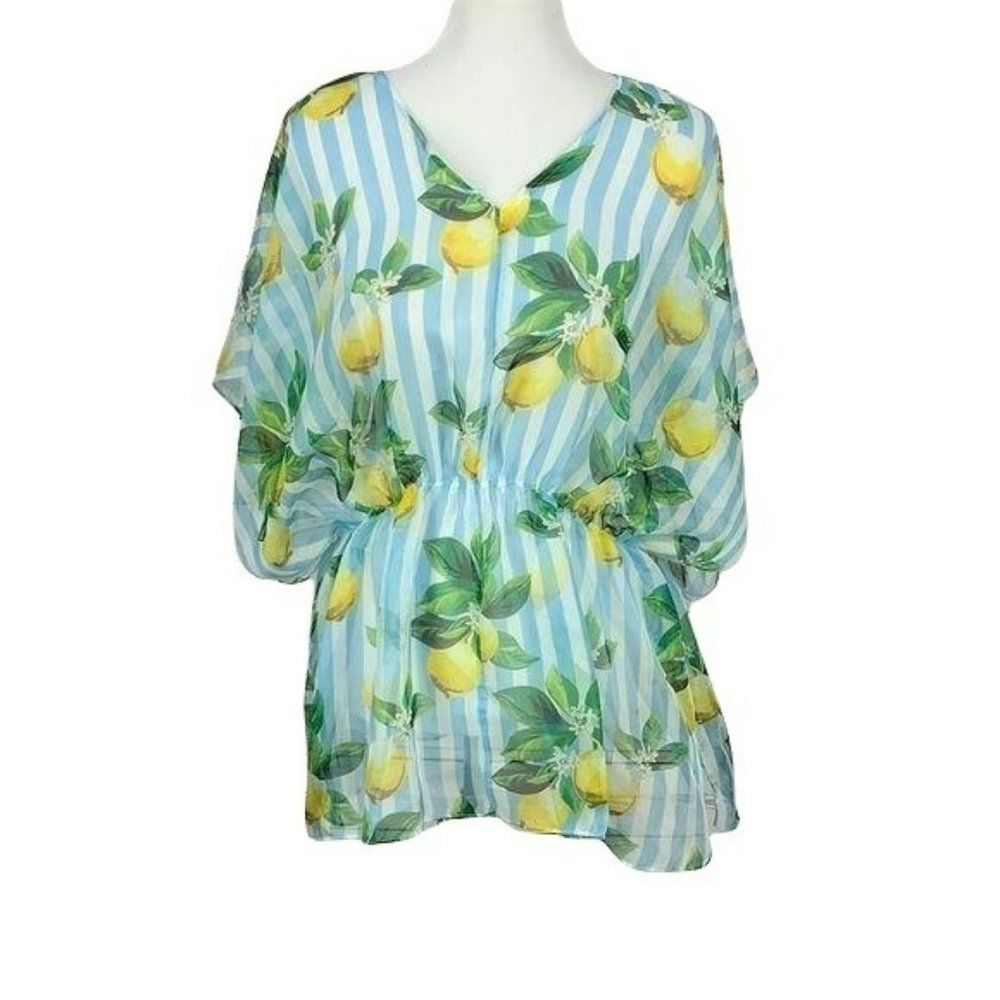 West Loop Women’s Lemon stripe Beach Cover-Up One‎ size fits most Blue yellow